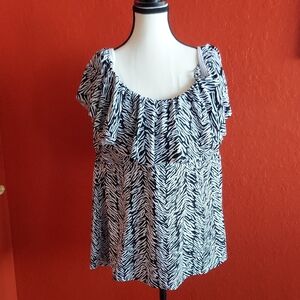 Island Escape Black and White Zebra Tankini Top 24W NWT